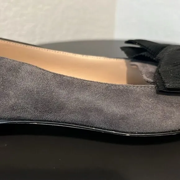 M. GEMI Grey Suede Pointed Toe with Black Bow Flats, Size 36.5 (US Size 6)
