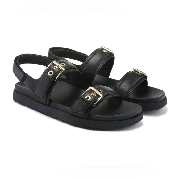 Madden Girl Sprintt Chunky Flat Sandals In Black Size 10 Classic New With Box