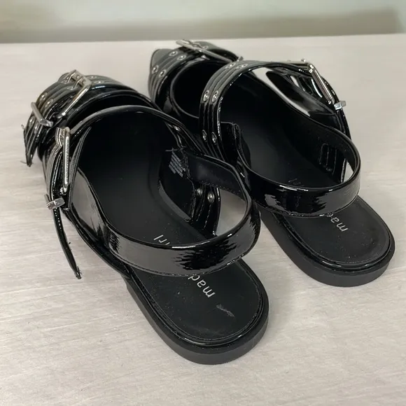 Madden Girl Vardan Black Faux Patent Leather Buckle Slingback Shoes 9