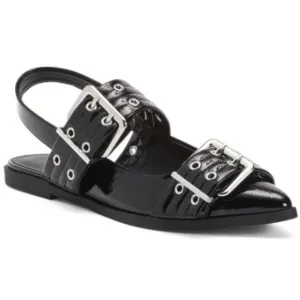 Madden Girl Vardan Black Faux Patent Leather Buckle Slingback Shoes 9