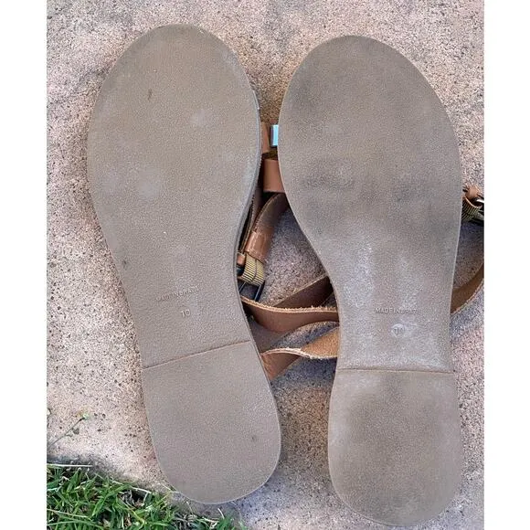 Madewell Sandals Women's Size 10 Ankle Strap Brown Silver Flat Heel Pre-owned