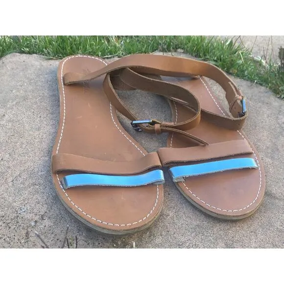Madewell Sandals Women's Size 10 Ankle Strap Brown Silver Flat Heel Pre-owned
