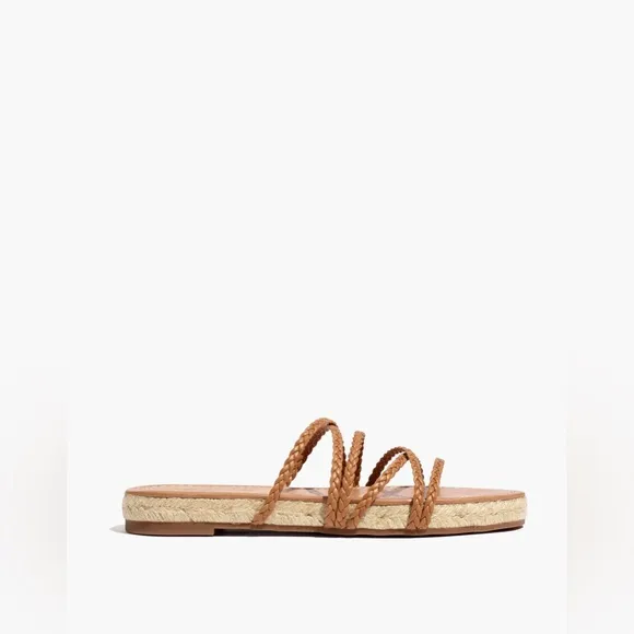 Madewell The Kathryn Espadrille Slide Sandal in Amber Brown Leather