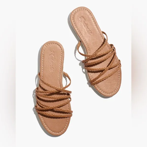 Madewell The Kathryn Espadrille Slide Sandal in Amber Brown Leather