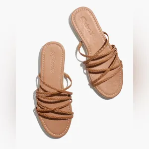 Madewell The Kathryn Espadrille Slide Sandal in Amber Brown Leather