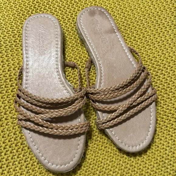 Madewell The Kathryn Espadrille Slide Sandal in Amber Brown Leather