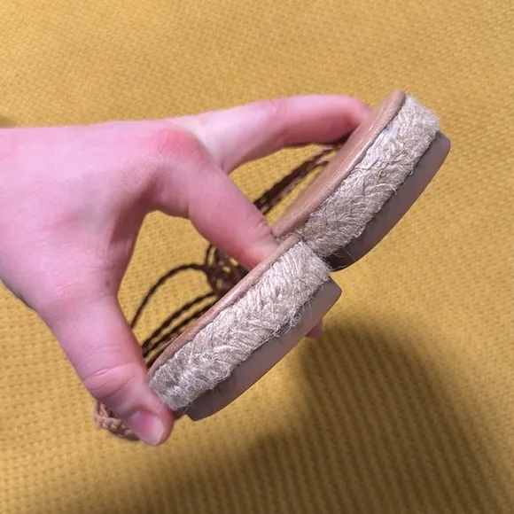 Madewell The Kathryn Espadrille Slide Sandal in Amber Brown Leather