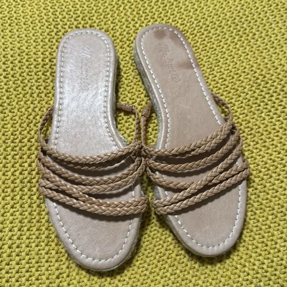 Madewell The Kathryn Espadrille Slide Sandal in Amber Brown Leather