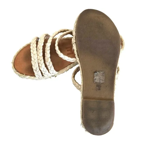 MANEBI Cream Natural Raffia Flat Sandals Slip On Slides Women’s Size 8.5