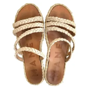 MANEBI Cream Natural Raffia Flat Sandals Slip On Slides Women’s Size 8.5