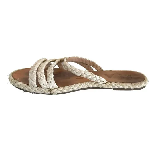 MANEBI Cream Natural Raffia Flat Sandals Slip On Slides Women’s Size 8.5