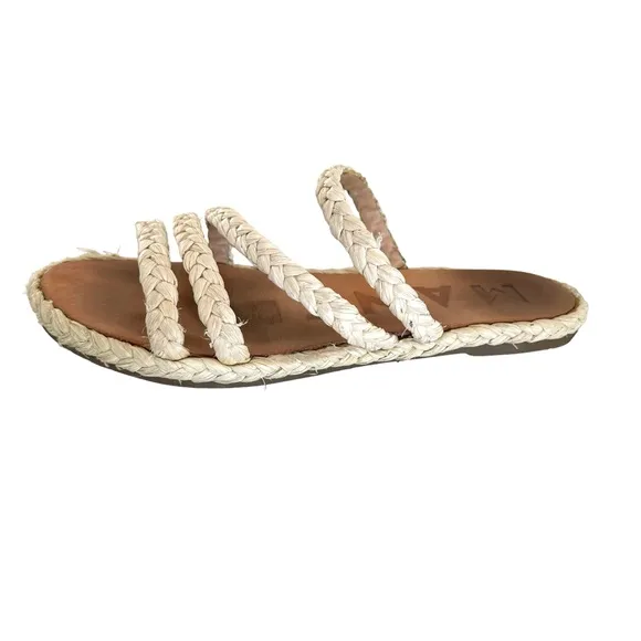 MANEBI Cream Natural Raffia Flat Sandals Slip On Slides Women’s Size 8.5