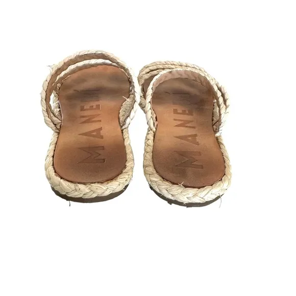 MANEBI Cream Natural Raffia Flat Sandals Slip On Slides Women’s Size 8.5