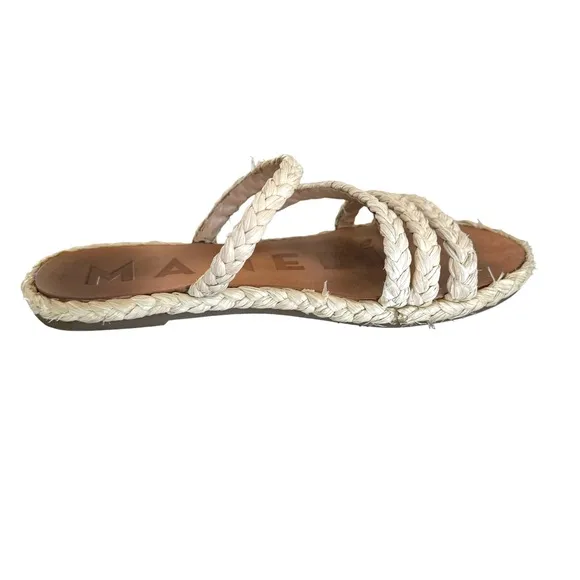 MANEBI Cream Natural Raffia Flat Sandals Slip On Slides Women’s Size 8.5