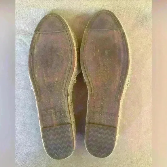 Manebi Hamptons Striped Canvas Espadrilles With Ankle Ties In Tan Size 39/9 NWOT