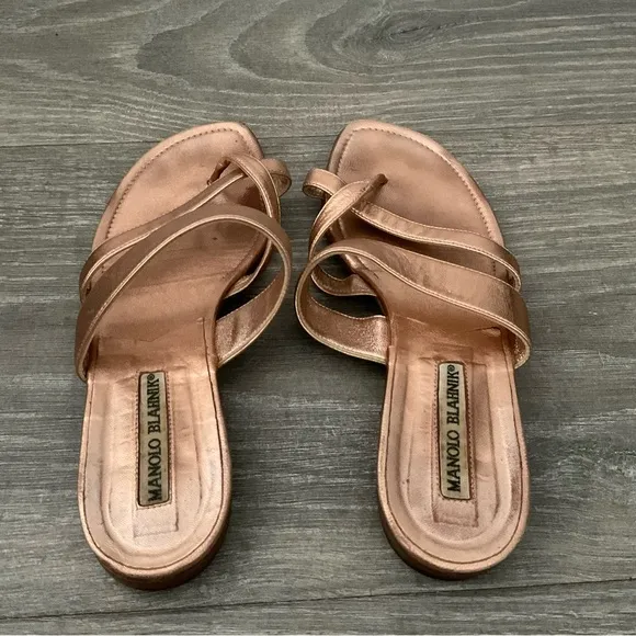 Manolo Blahnik Susa Metallic Crisscross Flat Sandals