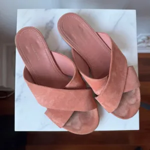 Mansur Gavriel Women’s Sandals Crisscross Strap Flat Pink Suede EU 36.5