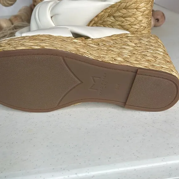 Marc Fisher Navina Espadrille Wedge Sandal Ivory/ Leather Sz 8.5
