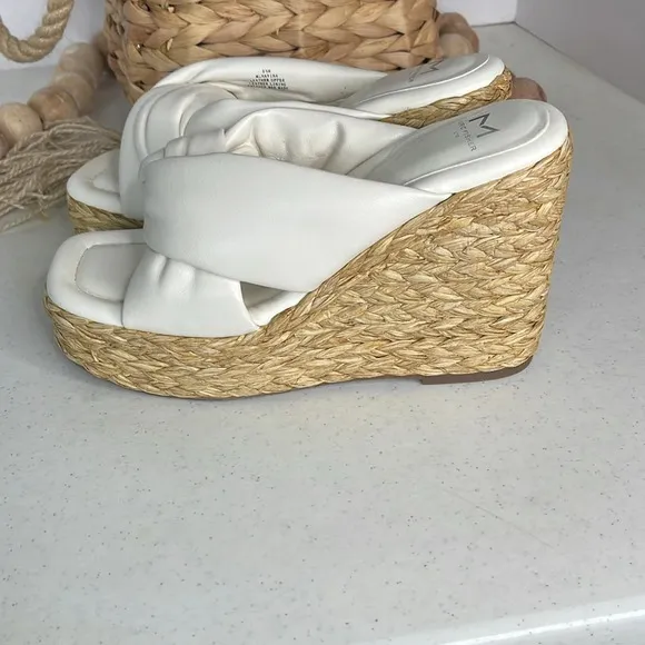 Marc Fisher Navina Espadrille Wedge Sandal Ivory/ Leather Sz 8.5