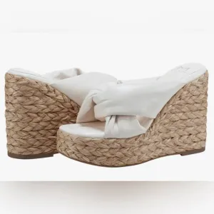 Marc Fisher Navina Espadrille Wedge Sandal Ivory/ Leather Sz 8.5