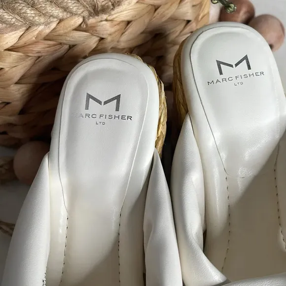 Marc Fisher Navina Espadrille Wedge Sandal Ivory/ Leather Sz 8.5