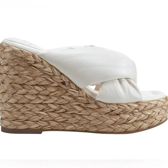 Marc Fisher Navina Espadrille Wedge Sandal Ivory/ Leather Sz 8.5