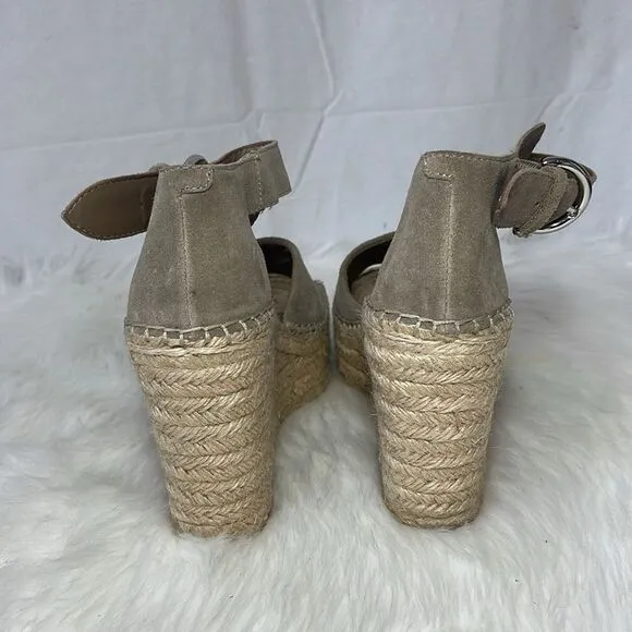 Marc Fisher Alida Tan Suede Platform Ankle Strap Espadrilles Sz 6.5
