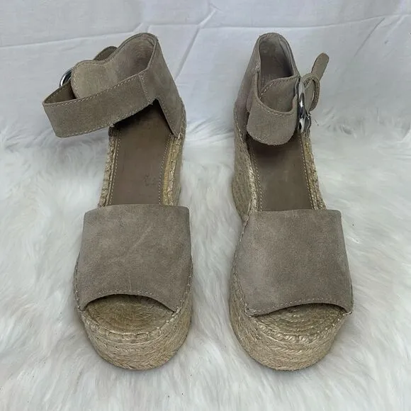 Marc Fisher Alida Tan Suede Platform Ankle Strap Espadrilles Sz 6.5