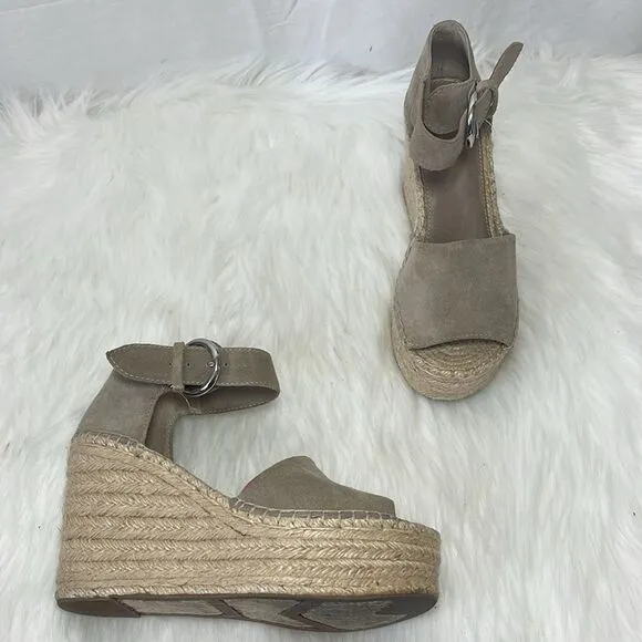 Marc Fisher Alida Tan Suede Platform Ankle Strap Espadrilles Sz 6.5