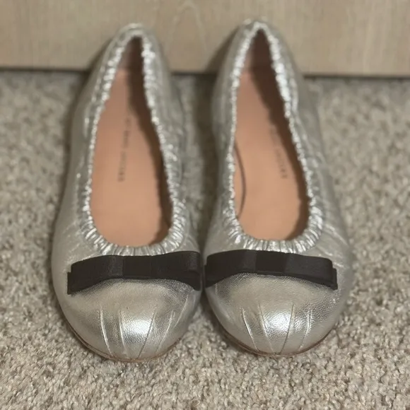 Marc Jacobs Silver Ballet Flats with Black Bow