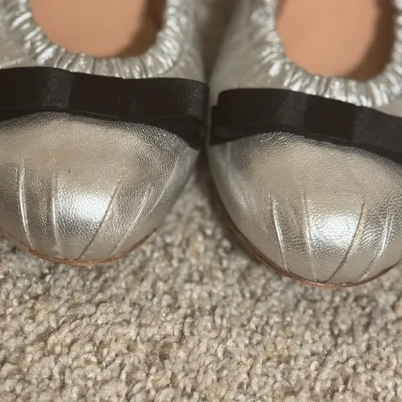 Marc Jacobs Silver Ballet Flats with Black Bow