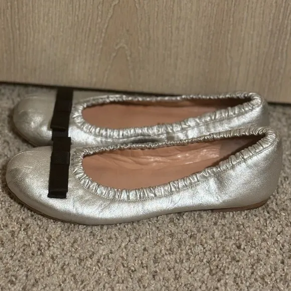 Marc Jacobs Silver Ballet Flats with Black Bow