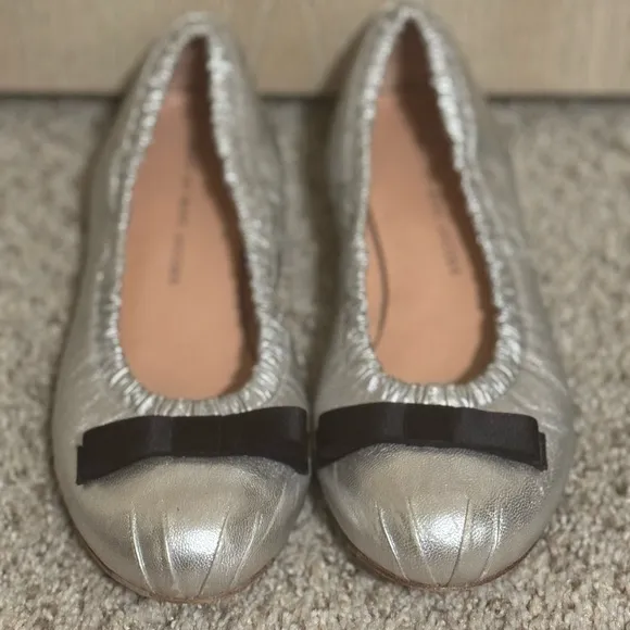 Marc Jacobs Silver Ballet Flats with Black Bow