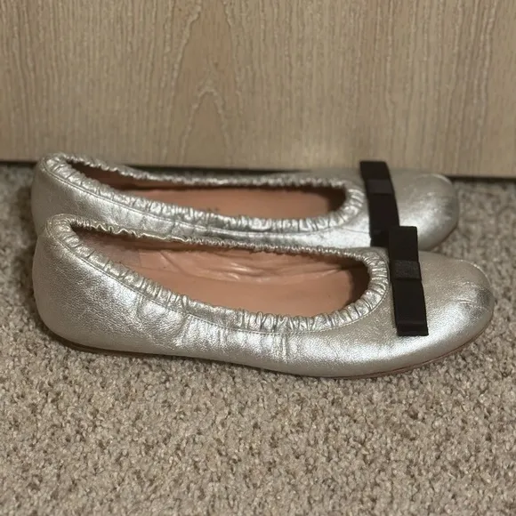 Marc Jacobs Silver Ballet Flats with Black Bow