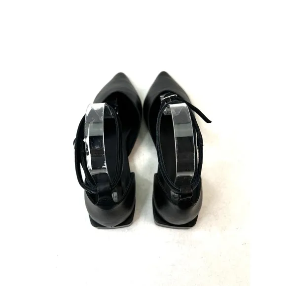 Marcella Women's Kerry Flats Black Leather Pointed Toe Ankle Strap Sandals Sz 9