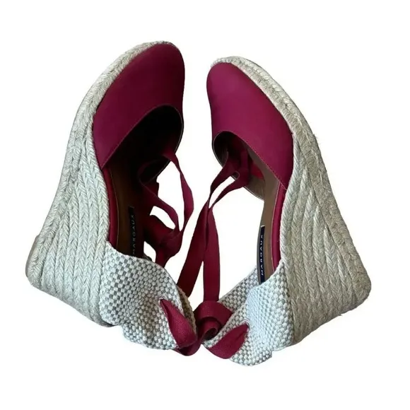 Margaux Red/ Wine Espadrilles Women’s Faux Suede Wedge Lace Up Sandals Red Sz 10