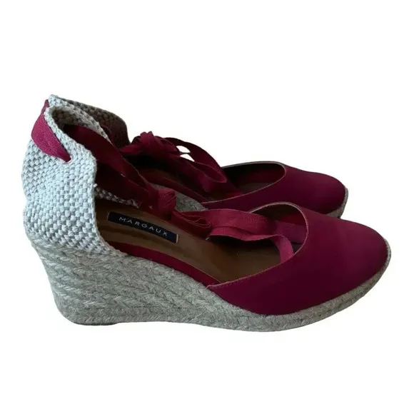 Margaux Red/ Wine Espadrilles Women’s Faux Suede Wedge Lace Up Sandals Red Sz 10