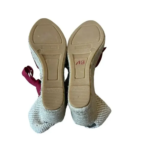 Margaux Red/ Wine Espadrilles Women’s Faux Suede Wedge Lace Up Sandals Red Sz 10