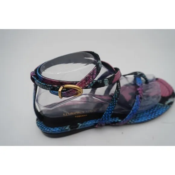 Marion Parke Toscana Harvey Python Snakeskin Indigo Strappy Sandals Size 8.5/39