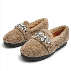 Martina Brown Loafers with Crystal Embellishment