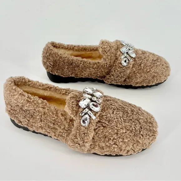 Martina Brown Loafers with Crystal Embellishment