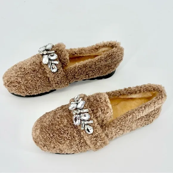 Martina Brown Loafers with Crystal Embellishment