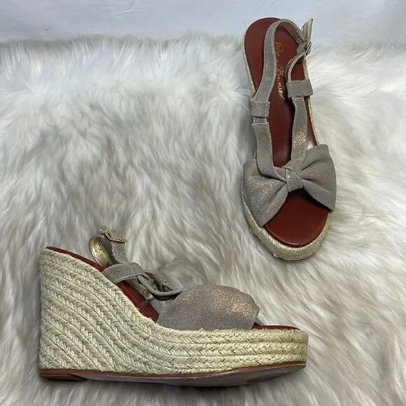 Matt Bernsen Metallic Suede Knot Trim Slingback Espadrilles Sz 9