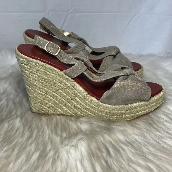 Matt Bernsen Metallic Suede Knot Trim Slingback Espadrilles Sz 9