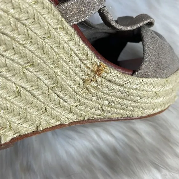 Matt Bernsen Metallic Suede Knot Trim Slingback Espadrilles Sz 9