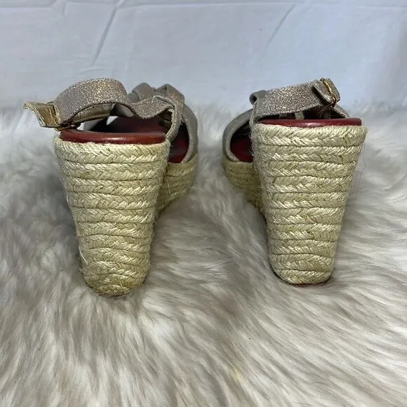 Matt Bernsen Metallic Suede Knot Trim Slingback Espadrilles Sz 9