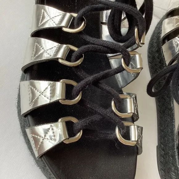McQ Alexander McQueen Silver Parent Leather Platform Espadrilles SZ 6/36