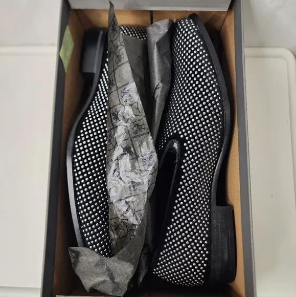 Mens Black Silver Studded Stacy Adams Swagger Slip-On Loafers Memory Foam Bed