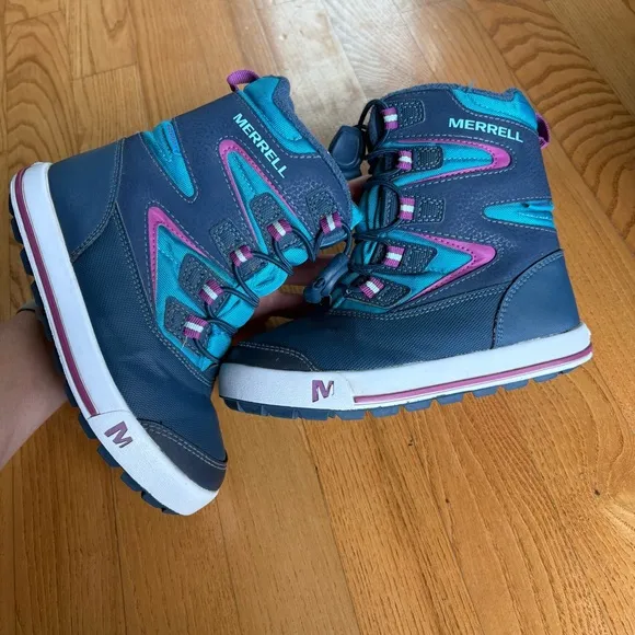 Merrell Kids Boots Snow Bank 3.0 Waterproof Navy Turquise Purple Girls Size 11M