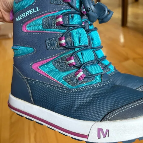 Merrell Kids Boots Snow Bank 3.0 Waterproof Navy Turquise Purple Girls Size 11M